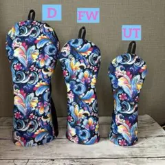 ゴルフクラブカバー＊ブルーフェザー柄＊ハンドメイド