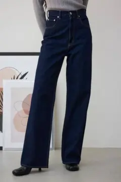ダークブルー ハイウエスト デニムパンツ