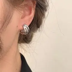 シルバー ピアス 3連 大ぶり 上品 S925 樹脂製キャッチ付き