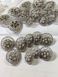 パール付きメタル　デザインボタンまとめ売り　1.5cm〜2.0cm