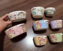カラフル花柄陶器ボウルセット