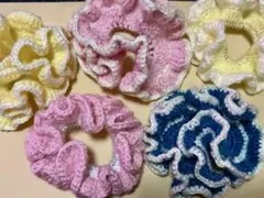 シュシュセットハンドメイド　かぎ編み　編み物　毛糸　ヘアゴム　ヘアアクセサリー