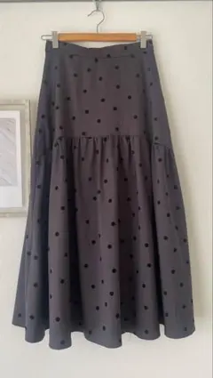 グレー ドット柄 フレアスカート
