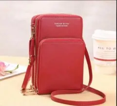 レッド　スマホポーチ　スマホケース　ミニバッグ　ショルダー　赤
