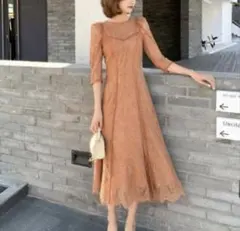 SNIDEL スナイデル パワショルレースロングワンピ　ドレス 総レース結婚式