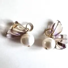 261番　淡水パールと天然石アメトリンのフリンジチャーム2個