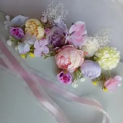 【感謝価格】髪飾り❤ピンク&パープル＆イエロー③　結婚式・前撮り・披露宴・二次会