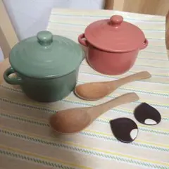 お値下げ最終日　[美品]北欧風　陶器製スープカップ2個セット ピンク・グリーン