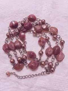 ピンク系ビーズネックレス 約40cm ポーチ付き