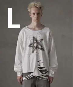 GRANCY ラインストーンデザイン グラフィックダメージ ロンT L