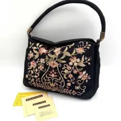 希少✨皇室御用達　OKAJIMA　ハンドバッグ　花柄　和装バッグ　シルク　レザー