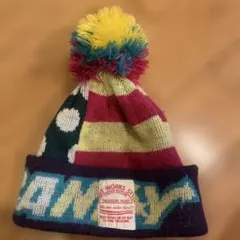 カラフルポンポン付きニット帽