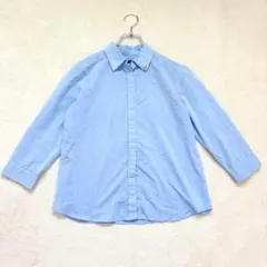 n159 七分袖ブラウス シャツ ビジュー 綺麗めカジュアル 比翼ボタン ブルー