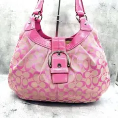 希少COACHコーチ ソーホーワンショルダーシグネチャーピンクハンドバッグy2k