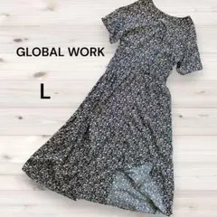 GLOBAL WORK グローバルワーク 花柄 半袖ロングワンピース L 黒