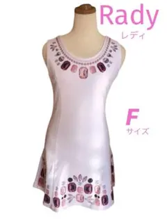 一度着用　レディー　ビジュープリント柄　ミニドレスワンピ　フリーサイズ　F