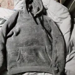 グレー フリース フード付きパーカー