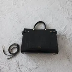 FURLA クロコダイル型押し ブラックトートバッグ(ショルダーバッグ)