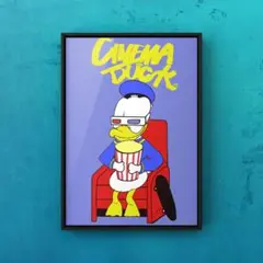 ★A4フレーム付き★オリジナル アートポスター CINEMA DUCK アヒル