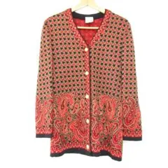 アウター ジャケット カーディガン ノーカラー ペーズリー柄 総柄 ボタン 長袖