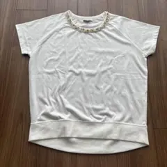 GLOBAL WORK ビーズ装飾 ホワイト Tシャツ M