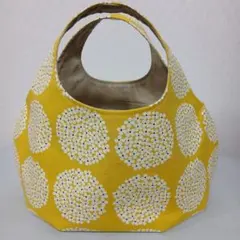 ハンドメイド　紫陽花柄 ふっくらバッグ イエロー