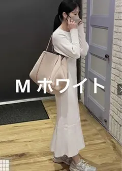 ボリュームスリーブリブニットフレアワンピース[rut876]