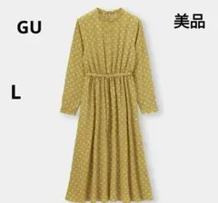 【美品】GU ドットプリントワンピース マスタードイエロー レディース L
