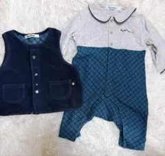 familiar ファミリア 襟付きチェックロンパース ベスト セット ベビー