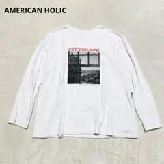 アメリカンホリック　長袖Tシャツ　ロンT L 白 コットン100% カジュアル