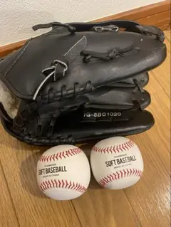 IGNIO 軟式グローブ ブラック　ボール2個
