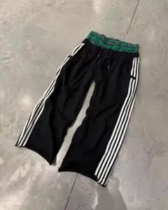 レイヤード スウェットパンツ y2k ブラック グリーン XLサイズ