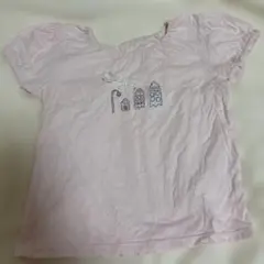 薄いピンク 半袖パジャマ子供　刺繍デザイン