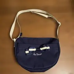 リボン付きネイビーショルダーバッグ
