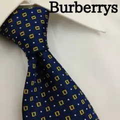 【タグ付き美品】 バーバリー 高級シルクネクタイ 総柄（ホースロゴ） ネイビー