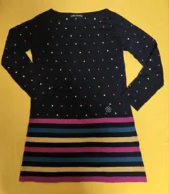 【マリー・クワント長袖ニットワンピース】 ドット柄&ストライプ