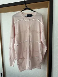ピンクカーディガン　リボン　パール