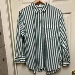 SALE ストライプ 長袖シャツ 緑と白
