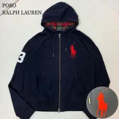 ポロラルフローレン　パーカー　ビックポニー　ネイビー　フェード　赤チェック　 S