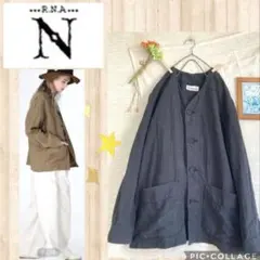 【新品】リネン100％★RNA- N★コートリネンノーカラーワークジャケット