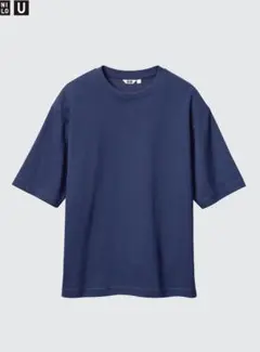 UNIQLO U エアリズムコットンオーバーサイズT(5分袖)ネイビー M