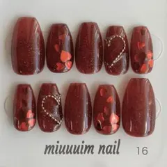 ネイルチップ 赤 ハートホロ 韓国 ワンホン フレンチガーリー 推し活ネイル