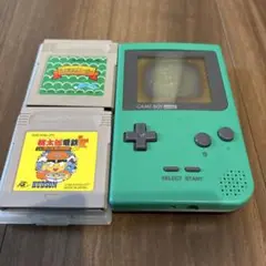 ゲームボーイポケット本体 グリーン ジャンク品　カセット２本付