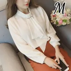ボウタイシャツ ブラウス 白 M レディース フォーマル ビジネス 韓国