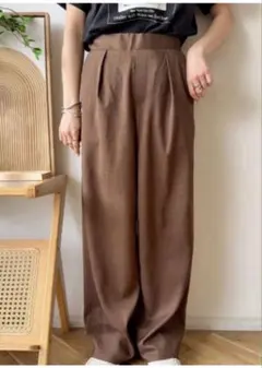 しまむらMAYO ワイドパンツ ブラウン タック入り イージーパンツ