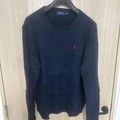 POLO ネイビー ケーブルニットセーター