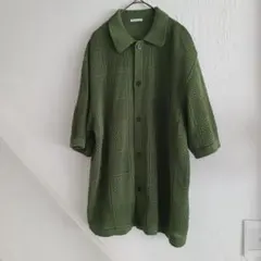 オリーブグリーン メッシュ編みカーディガン GU