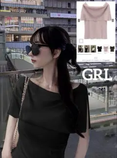 k0582 GRL オフショルダーケープカラートップス ブラック