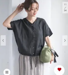 新品タグ付◇ DOORS リネンフレンチスリーブドロストブラウス かぐれ 