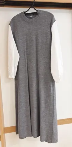 ［Mila Owen］グレーとホワイトの長袖ニットワンピース